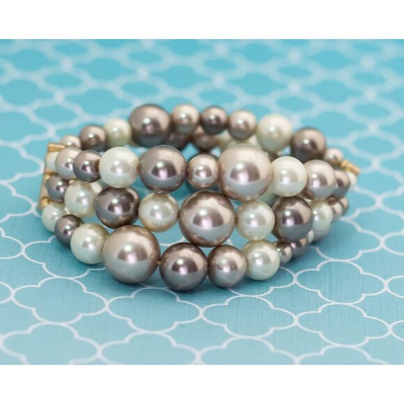 Vintage Elegant Victorian Pearls Flexible Beaded Bracelet - R18 - Picture 2 of 3